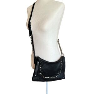 Frye Melissa Studded Zip Crossbody Black Leather Moto Diamond Zipper Purse